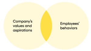 Graph to show match between a company's values and aspirations and employees' observed behaviors